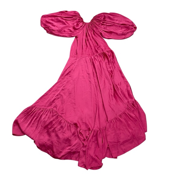 ERIKA PENA Anthropologie Bettina Pink Satin Off The Shoulder Maxi Dress Size S/M - Picture 3 of 8